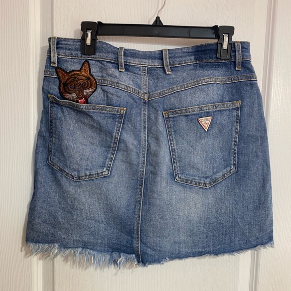 Guess 90s Patchwork Ripped Mini Cotton Pockets Zipper Denim Jean Skirt Size 30 - Picture 6 of 11